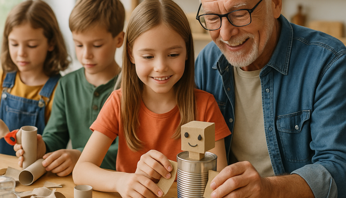 Aus alten Gegenstände Dinge basteln mit Schulkindern 