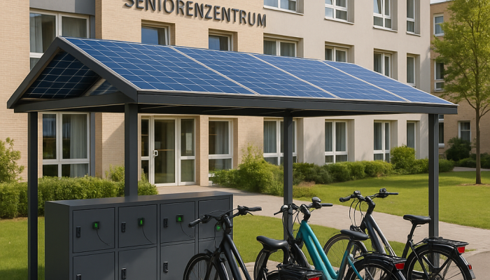 Solaranlage/Überdachte E-Bike Ladestation für Mitarbeiter*innen